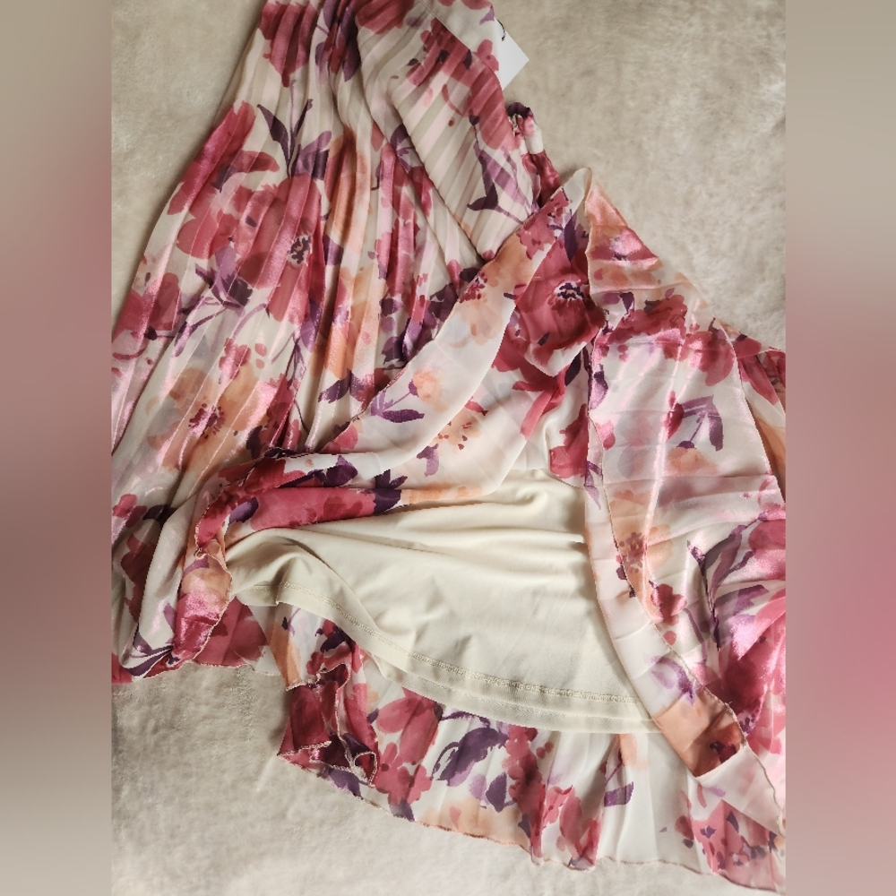 Zara floral pleated midi skirt multicolored pink BNWT - Picture 6 of 14